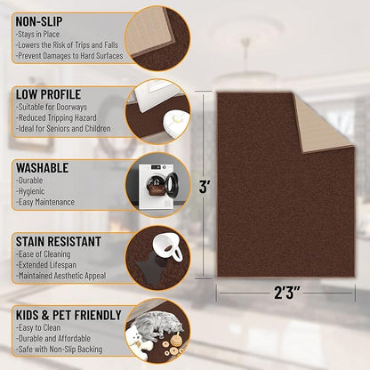 Machine Washable Modern Solid Design Non-Slip Rubberback 2x3 Traditional Area Rug for Entryway, Bedroom, Kitchen, Bathroom, 2'3" x 3', Brown