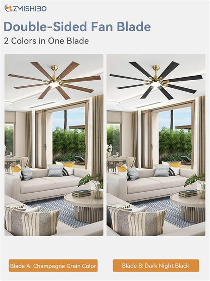 72 inch Black and Gold Ceiling Fans with Lights and Remote, Indoor/Outdoor Ceiling Fan for Patio Living Room, 6 Speed Reversible Quiet DC Motor, 3 CCT, Dual Finish Blades