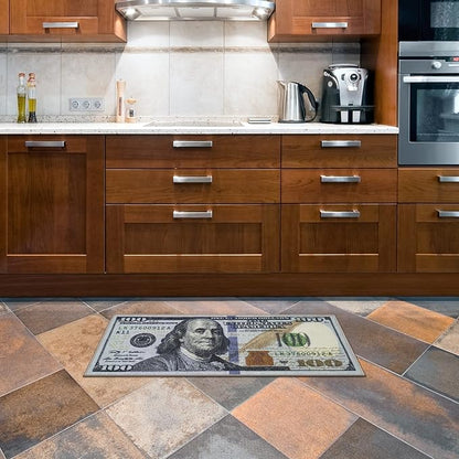 Machine Washable $100 Bill Design Non-Slip Rubberback 17x43 Modern Runner Rug for Hallway, Kitchen, Bedroom, 17" x 43", Multicolor