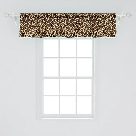 Ambesonne Zambia Window Valance, Giraffe Skin Pattern Wildlife Symbolic Zoo Hippie Style Picture, Curtain Valance for Kitchen Bedroom Decor with Rod Pocket, 42" x 12", Redwood Pale Yellow