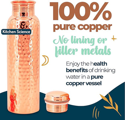 Copper Water Bottle (34oz/1000ml) w/a Carrying Canvas Bag | 100% Pure Copper Bottle for Drinking Water | Lab-Tested, Heavy Duty & Leak-Proof | Authentic Ayurvedic Copper Water Bottle
