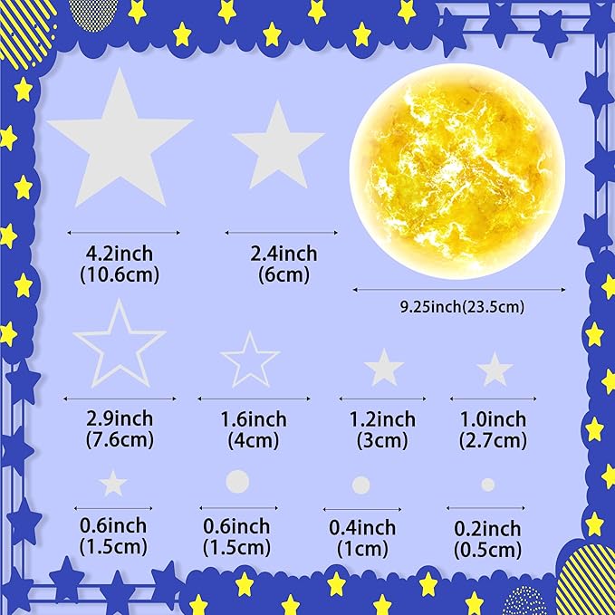 965 PCS Glow in The Dark Stars and Sun for Ceiling, Luminous Stars and Planet Wall Decals, Kids Room Decor, Glowing Galaxy Wall Stickers for Nursery Decorations (Blue)