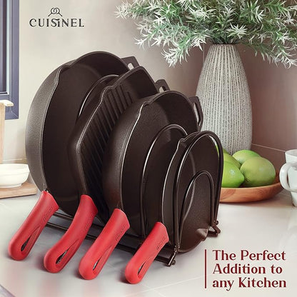 Cuisinel Pan Organizer Rack - 60 to 100-LBS Capacity Extremely Heavy Duty - 8mm Thick Made in India - Matte-Black 12.7"-Tall 5-Tier Space-Saving Kitchen Counter/Cabinet Storage for Cast Iron Cookware,