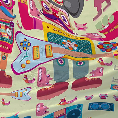 AILONEN Cartoon Robot Shower Curtain Sets,Beautiful Music Guitar Robots Theme Bathroom Decors, 72" W*72" H Cute Shower Curtain for Boys Girls Teens Kids