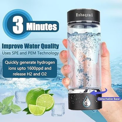 2024 Hydrogen Water Bottle Generator with 3-Minute Rapid Electrolysis Portable Hydrogen Rich Water Maker with PEM & SPE Technology Ionized Water Generator for Enhancing Water Quality.
