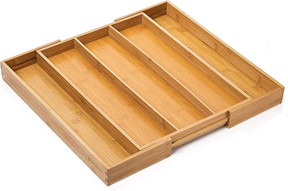 Purawood 2 PACK Large Premium Bamboo Silverware Organizer - Expandable Kitchen Drawer & Utensil Organizer, 17.5" x 19.75" Cutlery Tray with Drawer Dividers for Kitchen Flatware…