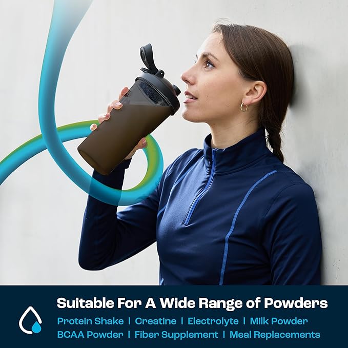 AQUAFIT Protein Shaker Bottle - Shaker Cups For Protein Shakes - Shaker Bottles For Protein Mixes, Protein Shaker Cup Bottle, Workout Shaker Bottle, Protein Shake Bottle, Mixer Bottle (All-Black)