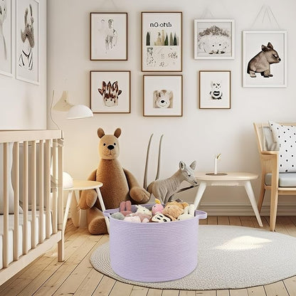 Large Cotton Rope Basket Blankets Basket Living Room 22"x14" Toy Basket for Kids Rope Storage Basket for Nursery Woven Laundry Basket for Clothes Baby Toy Storage round purple or Lavendor