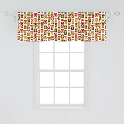 Ambesonne Tiki Bar Window Valance Pack of 2, Sixties Retro Inspired Hawaiian Party Happy Tiki Pattern Colorful, Rod Pocket Curtain Valances for Kitchen Bedroom, 54" X 18", White Brown