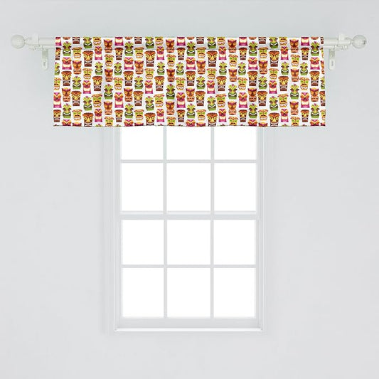 Ambesonne Tiki Bar Window Valance, Sixties Retro Inspired Hawaiian Party Happy Tiki Pattern Colorful, Curtain Valance for Kitchen Bedroom Decor with Rod Pocket, 42" x 18", Multicolor