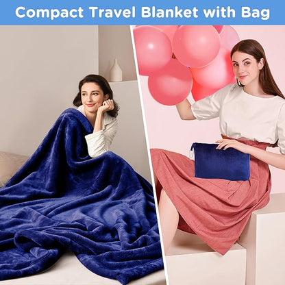 ATsense Travel Blanket Pillow, Premium 2 in 1 Soft Airplane Blanket Compact with Bag Pillowcase, Hand Luggage Sleeve and Backpack Clip - Travel Essentials for Long Trips, Flying and Car, Navy Blue