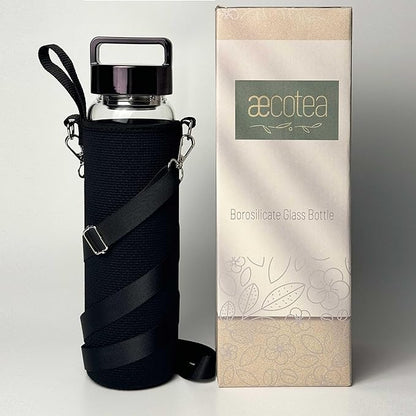 32 oz Clear Glass Water Bottle | Cold Brew Fruit Inufser Water Bottle (Black Lid)