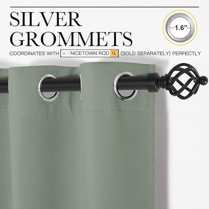 NICETOWN Greyish Green Room Darkening Curtains for Kitchen, Window Treatment Thermal Insulated Solid Grommet Room Darkening Curtains/Drapes for Bedroom (Set of 2, 42 inches Wide by 68 inches Long)