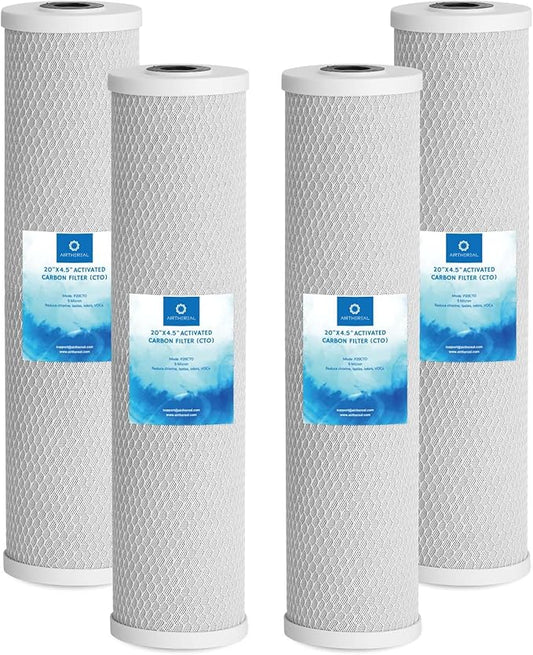 Airthereal 20" x 4.5" Whole House Sediment Activated Carbon Water Filter, 5 Micron 20-inch CTO Water Filter Replacement Cartridge for City and Well Water, 4-Pack