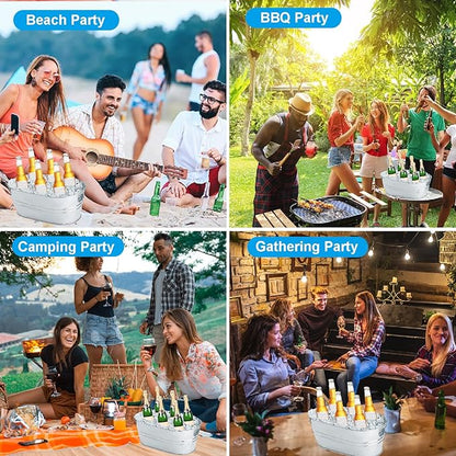 4Pcs Ice Buckets for Parties, 4 Gallon Small Metal Bucket Galvanized Ice Tub Stainless Steel Beverage Drink Buckets Bulk with 2Pcs Ice Scoops, Each for 5-6 Bottles of Beer Wine Champagne