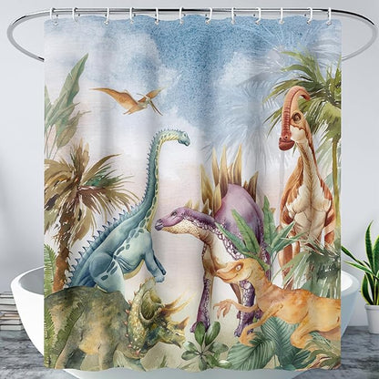 AILONEN Dinosaur Shower Curtain 36" W*72" H for Bathroom,3D Tropical Dinosaur Bathroom Shower,Cartoon Dinosaur Boys Bath Curtain Polyester Waterproof Shower Curtain with Hooks