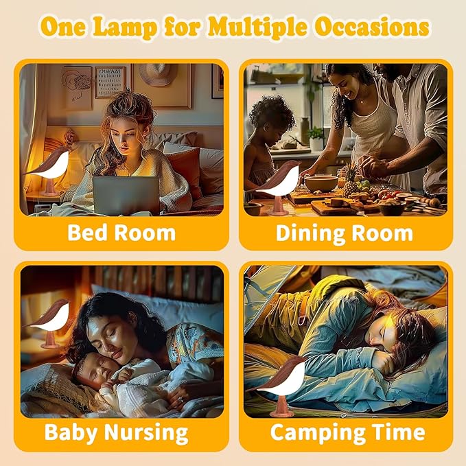Night Light for Kids, Bird Light Small Lamp Touch Lamp with 3 Level Brightness Rechargered Animal Lamp Red Plastic Dimmable Lamp Nursery Light Cute Lamp Table Lamp for Bedroom, Kitchen (Mahogany)