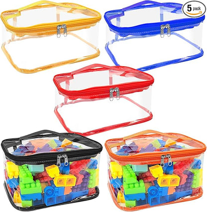 5 Packs Clear Toy Storage Bags, 9.4 x 6.5 x 5.5 Inch Clear PVC Toy Storage Bags with Zipper Reusable Waterproof Toy Storage Organizer Pouch for Board Games Building Blocks Toys and Books