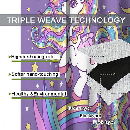 Unicorn Curtains Fantasy Star Moon Cartoon Theme Curtains Cute White Unicorn Rainbow Design Printed Curtains Boys Girls Room Curtains 72x63 Inch 2 Panels