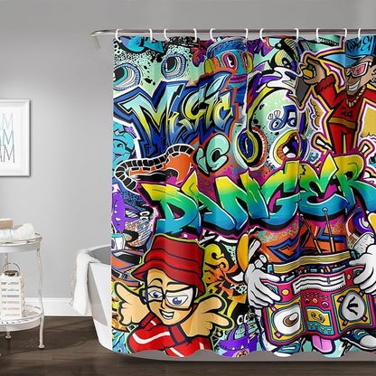 AILONEN Hip Hop Graffiti Shower Curtain for Bathroom,Colorful Graffiti Music Dancer Bathroom Curtain for Kids Boys Girls,Bath Curtain 72" W*96" H Polyester Waterproof Bathroom Curtain with 12 Hooks