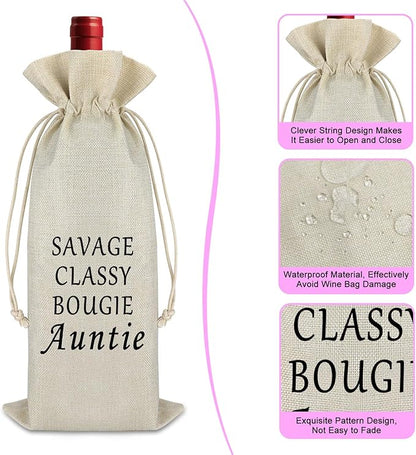 Aunt Gift Birthday Gift for Aunt Wine Bag from Niece Nephew Mother's Day Christmas Gift for Aunt Sister Reusable Cotton Burlap Wine Bags Thank You Godmother Gift for Special Aunt Wine Bottle Cover