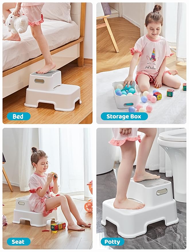 HEETA Step Stool for Kids and Toddler, Anti-Slip Sturdy Step Stool for Toilet Potty Training Stool, 2 in 1 Step Stool to Reach Kitchen Counter or Sink, with 2 Separate Small Stool