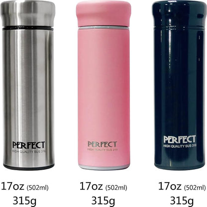 17 OZ 316 Stainless Steel Vacuum Insulated Water Bottle, Keep Cold and Hot, Seamless Cup Leak Proof And Wide Mouth, Sliver