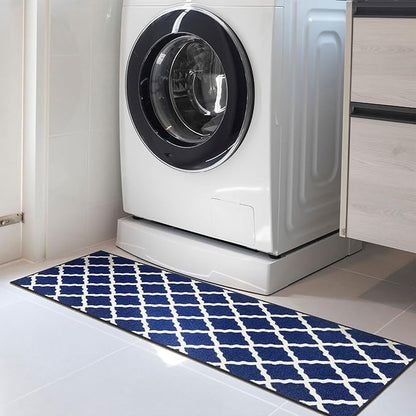 Machine Washable Moroccan Trellis Design Non-Slip Rubberback 2x6 Traditional Indoor Runner Rug for Hallway, Kitchen, Bedroom, 2'2" x 6', Navy