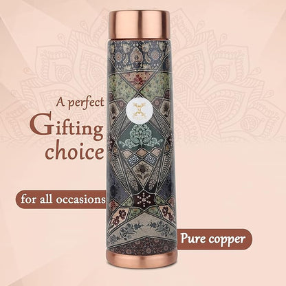 Copper Water Bottle A Handmade Ayurvedic Enameled Print Pure Copper Water Bottle For Drinking - Increase Your Water Consumption, and Experience Immediate Health Benefits (ENAMELED PRINT 12)