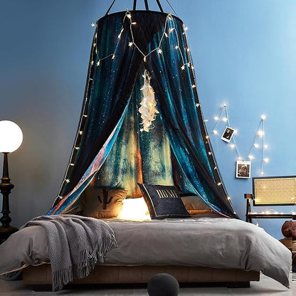Kertnic Gorgeous Aurora Printed Bed Canopy for Girls & Adults, Room Decorative Cozy Bed Curtain Canopy Drapes, Round Dome Luxurious Lace Princess Canopies Mosquito Netting (Aurora)