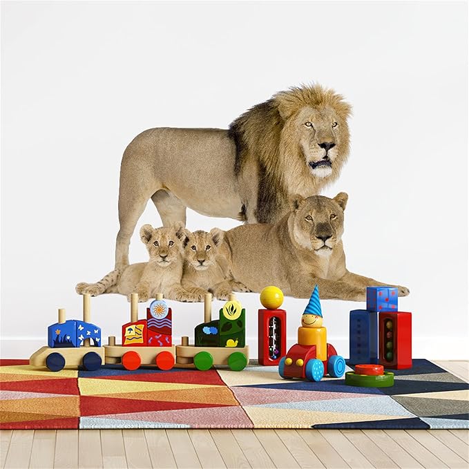 Lion Wall Decals, Vinyl Removable 3D Stickers for Bedroom Nursery Decor - Peel and Stick Cute Baby Girl Boy Toddler Kids Room Art Decoration, Woodland Forest Safari Jungle Mural Waterproof