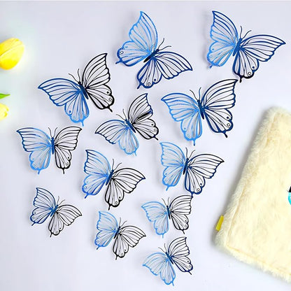 3D Butterfly Wall Decor 3 Sizes 4 Styles, Kurilai 48Pcs Butterfly Decorations Party Birthday Cake Decoration, Removable Wall Stickers for Kids Nursery Wedding Bedroom Room Decor (Blue)