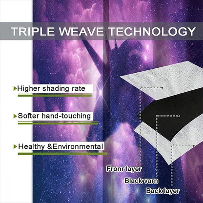 Unicorn Curtains Children's Cartoon Starry Sky Theme Unicorn Pattern Curtains Star Galaxy Boys Girls Room Blackout Curtains 84x84 Inch 2 Panels