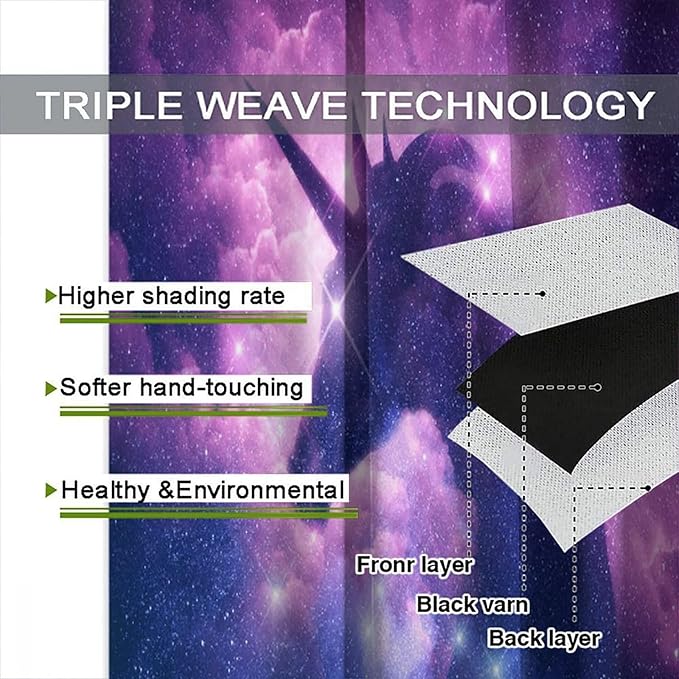 Unicorn Curtains Children's Cartoon Starry Sky Theme Unicorn Pattern Curtains Star Galaxy Boys Girls Room Blackout Curtains 52x84 Inch 2 Panels