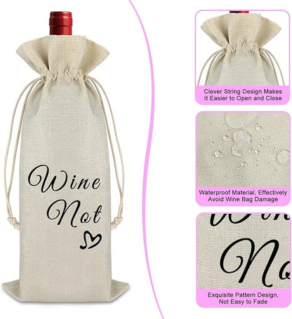 Appreciation Gift for Women Men Valentine Gift for Wife Husband Wine Gift Bags Friendship Birthday Christmas Gift for Friends Sister Anniversary Graduation Gift Reusable Burlap Wine Wrap Bags