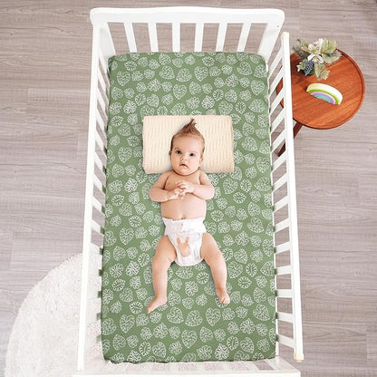 3 Pack Fitted Crib Sheets, Ultra Soft Breathable Comfortable Baby Sheet Set for Boys Girls Neutral, 28x52 Inch Fits Standard Crib and Toddler Mattresses, Leaf