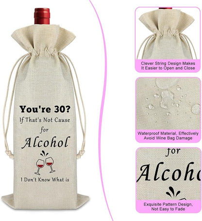 30th Birthday Gifts for Men Women Wine Bag 30th Birthday Decorations Burlap Wine Wrap Bag Birthday Ideas Gift for Him Dad Husband Friends Turning 30 Year Old Gift Christmas Bachelor Party Gift