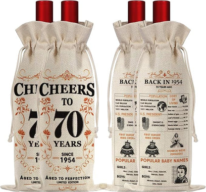 2Pcs 70th Birthday Gifts for Women Men Back in 1954 Birthday Gift 70 Years Old Gift Birthday Decoration Wine Bag Gift for Her Him Wine Gift Bag 70th Turning 70