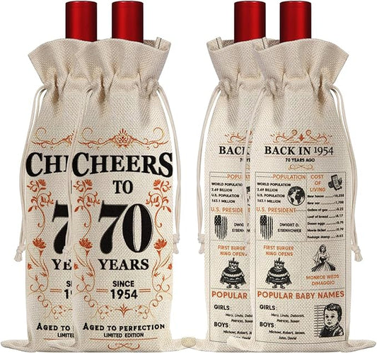 2Pcs 70th Birthday Gifts for Women Men Back in 1954 Birthday Gift 70 Years Old Gift Birthday Decoration Wine Bag Gift for Her Him Wine Gift Bag 70th Turning 70
