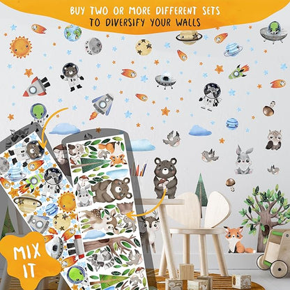 Safari Animal Wall Decals for Kids by Lipastick - Jungle Animal Wall Stickers for Kids Baby Girl Boy Room - Creative Nursery Vinyl Wall Decal - Elephant Giraffe Crocodile Parrot Koala S Size