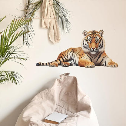 Lifelike Tiger Wall Decal 3D Animals Wall Sticker Safari Wall Decor for Nursery Kid'sroom School Classroom Livingroom Bedroom Bathroom Decoration (Lifelike Tiger 4)