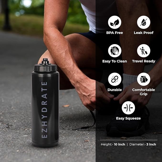 4 Pack Mix 32oz Squeeze Water Bottles - Sports Water Bottles For Football, Hockey, Athletics - Reusable Squirt Bottle Set, BPA-Free, Perfect for Gym, Travel, Bike & Cycling Water Bottle