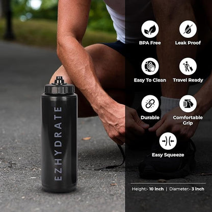 4 Pack Mix 32oz Squeeze Water Bottles - Sports Water Bottles For Football, Hockey, Athletics - Reusable Squirt Bottle Set, BPA-Free, Perfect for Gym, Travel, Bike & Cycling Water Bottle