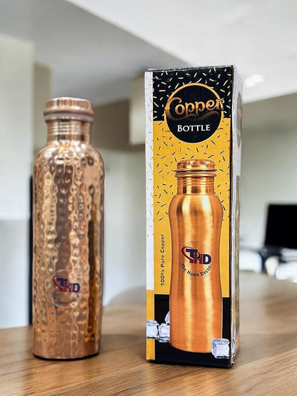 34Oz Pure Copper Water Bottle for Drinking Large Handcrafted Ayurvedic Copper Water Bottle Leak Proof Lid Smooth Finish Water Vessel Copper Drinking Water Bottle 34Oz (Hammered Finish)
