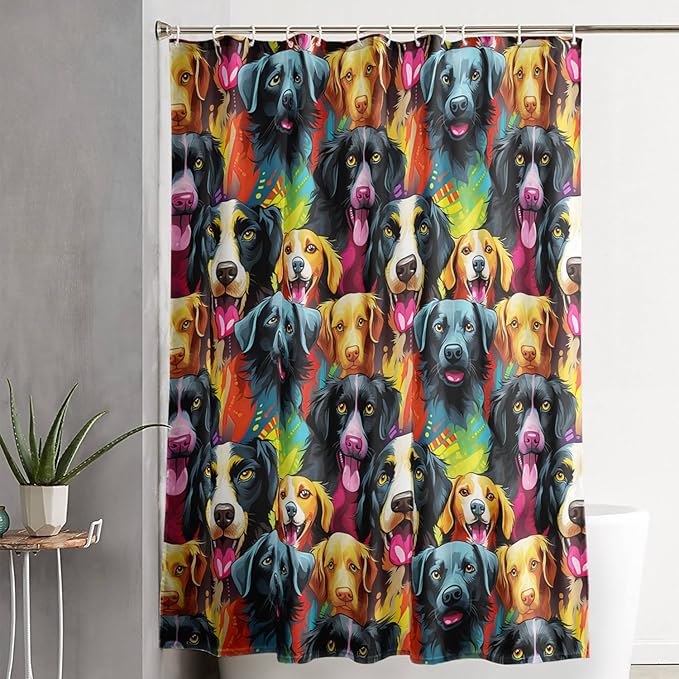 AILONEN Cartoon Dog Shower Curtain Set, Lovely Colourful Puppy Shower Curtain for Bathroom,Rainbow Gradient Puppy Waterproof Fabric Bath Curtain with Hooks,72" Wx84 H