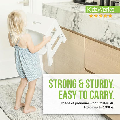 Kids Step Stool for Toddlers Bathroom Kitchen Potty Wooden Children’s Stepping Standing 2-Step Ladder, Grey