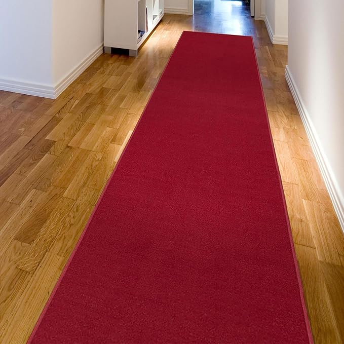 Machine Washable Modern Solid Design Non-Slip Rubberback 2x5 Traditional Runner Rug for Hallway, Kitchen, Bedroom, Entryway, 20" x 59", Red