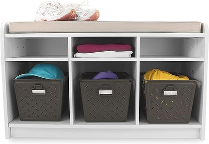 Spectrum Diversified Macklin, Stamped Steel & Wire Basket for Closet & Cubby Storage Vintage-Inspired Design with Customizable Label Plate, Medium, Industrial Gray, 1 Count (Pack of 1)