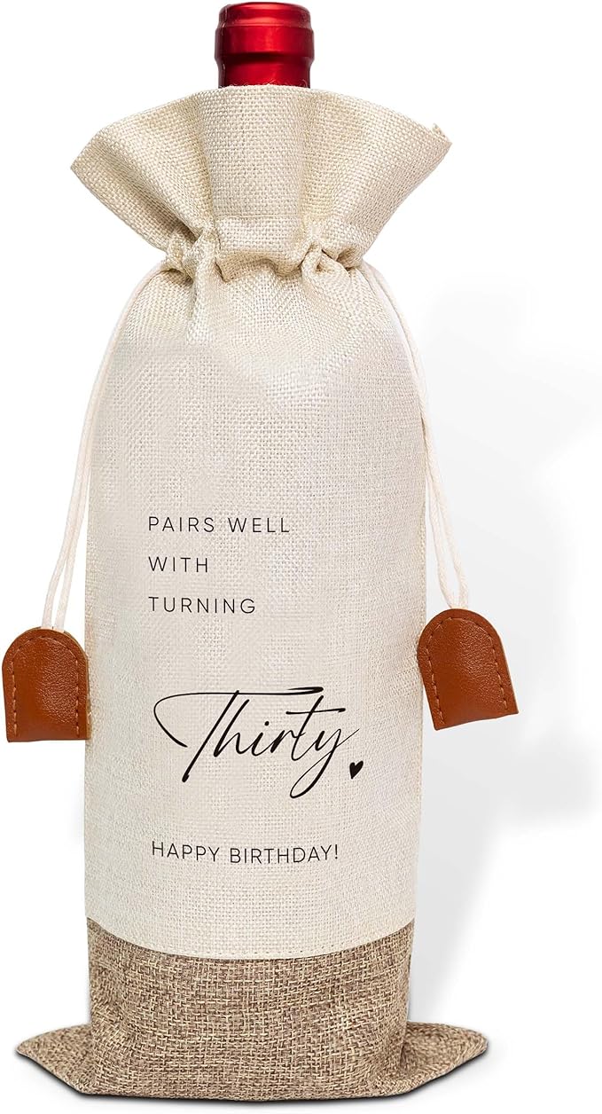 30th Birthday Wine Bag, Cotton Linen Wine Gift Bag With Drawstring, Wine Champagne Bottle Gift Bag, Thirty Years Old Birthday Gifts Wine Bag for Woman Man, 30th Birthday Party Favors-32