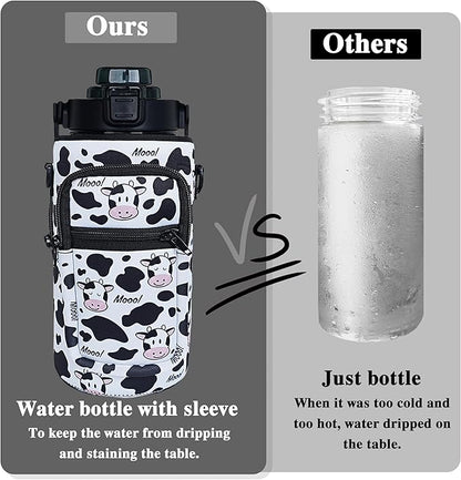 64 oz Water Bottle with Straw Sleeve & Strap Motivational Half Gallon Water Jug with Handle for Gym Women Men Aesthetic Water Bottle with Strap